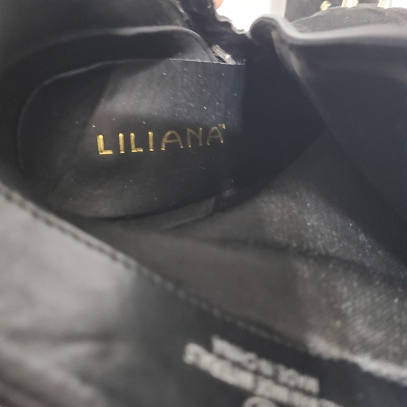 Liliana Black Gold Tone Studded Heeled Boots Women's Booties Size 8 - Picture 6 of 8